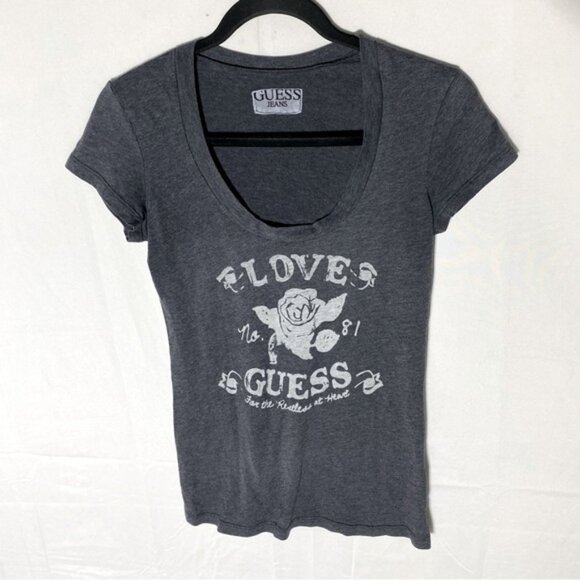 5/$25 Guess Jeans Grey Handmade Scoop Neck Short Sleeve T Shirt S - Picture 11 of 11